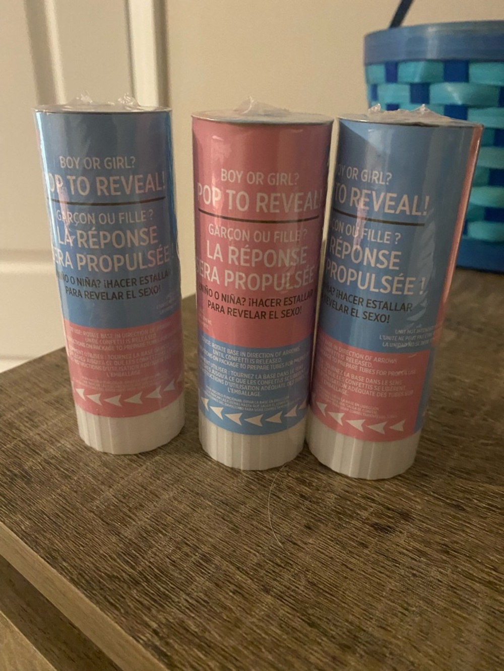 Gender Reveal Confetti Cannons - Pink & Blue (Set of 3) GIRL